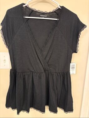 torrid Black Lace-Trim Peplum Wrap Top